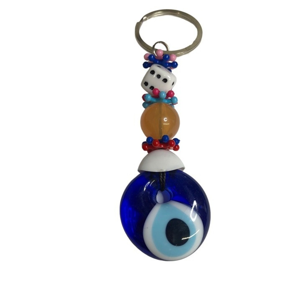 Keychain Glass Cobalt Blue Split Ring Evil Eye Protection Boho Lot of 25 New - Picture 10 of 10